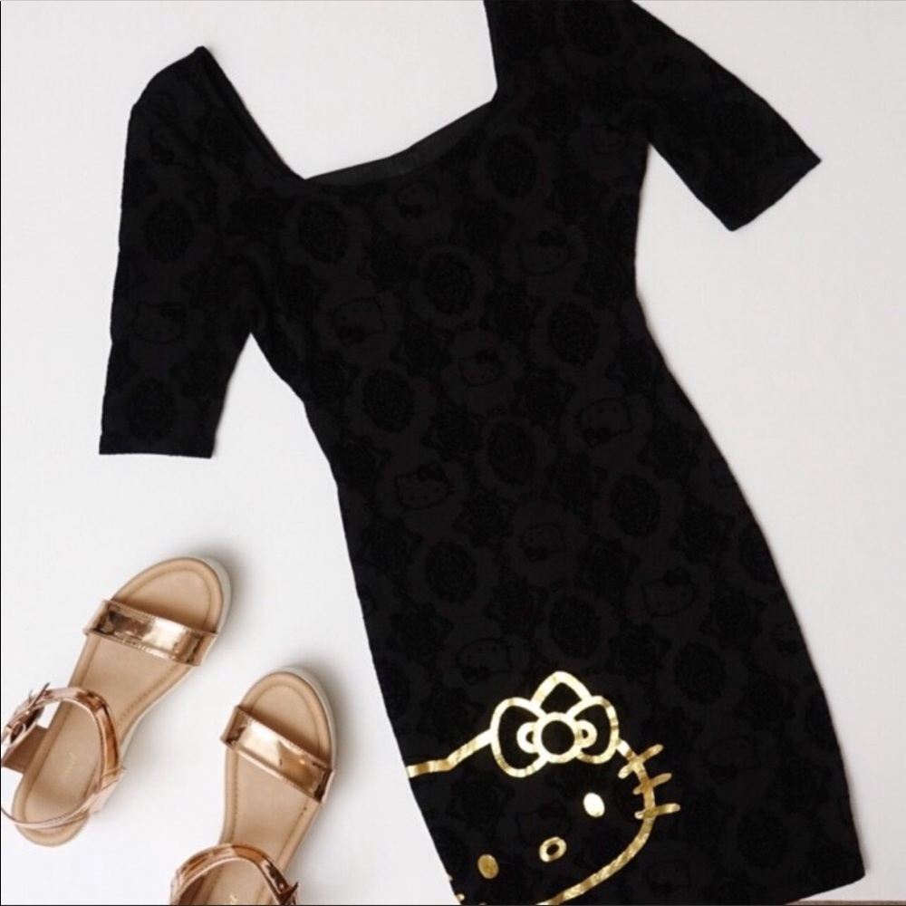 EUC Hello Kitty Black Gold Body Con Dress